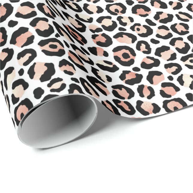 Blush Pink Black White Leopard Print             Wrapping Paper (Roll Corner)