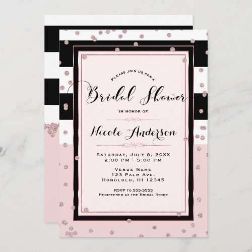 Blush Pink Black White Rose Gold Bridal Shower Invitation