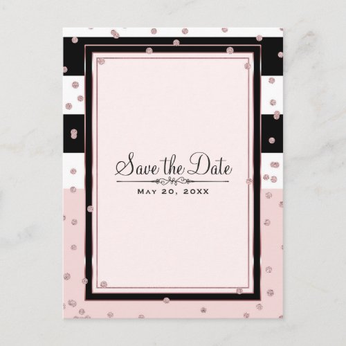 Blush Pink Black White Rose Gold Save the Date Announcement Postcard