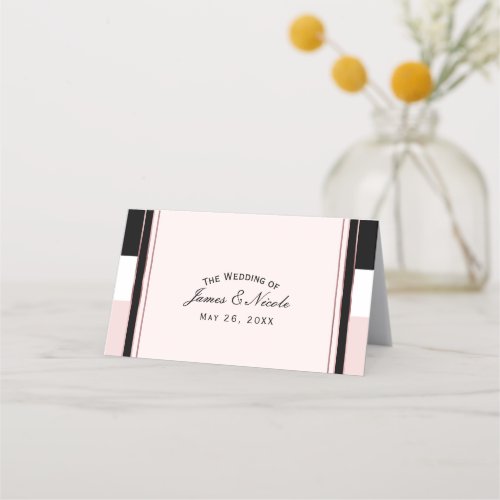 Blush Pink Black  White Stripe Table Number Place Place Card