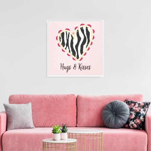 Blush Pink Black White Zebra Print Heart