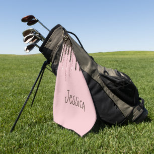 Blush Pink Bling Glitter Girly Personalized Name Golf Towel