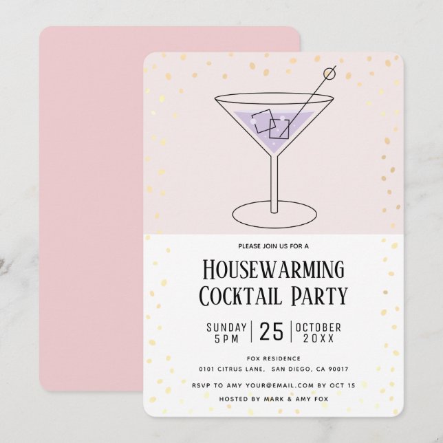 Blush Pink Block Housewarming Cocktail Party Invitation (Front/Back)