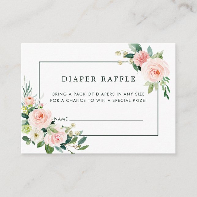 Blush Pink Bloom Baby Shower Diaper Raffle Ticket Enclosure Card (Front)
