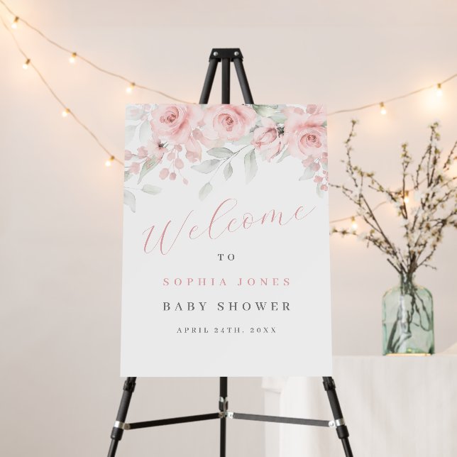Blush Pink Bloom Baby Shower Welcome Sign  (In Situ (Stand))