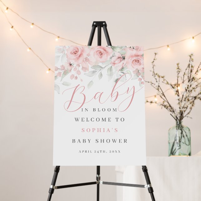 Blush Pink Bloom Baby Shower Welcome Sign (In Situ (Stand))