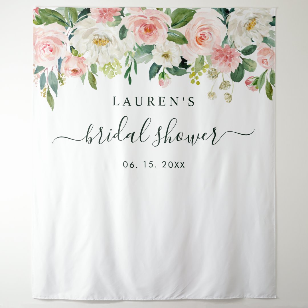 Blush Pink Bloom Bridal Shower Backdrop | Zazzle