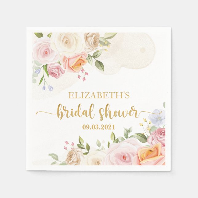 Blush Pink Bloom Bridal Shower Napkins (Front)