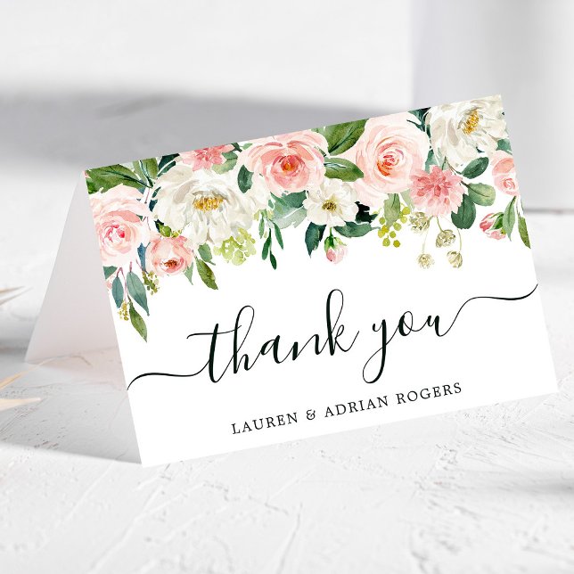 Blush Pink Bloom Folded Wedding Thank You Card (Creator Uploaded)