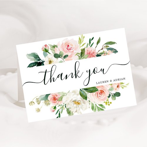 Blush Pink Bloom Folded Wedding Thank You Card