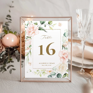 Blush Pink Bloom Gold Frame Wedding Table Number