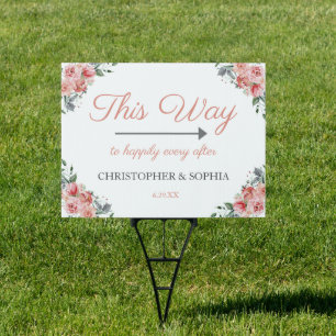 Blush Pink Bloom Romantic Wedding Direction Sign