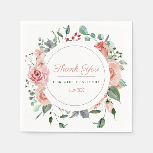 Blush Pink Bloom Romantic Wedding Thank You Napkins