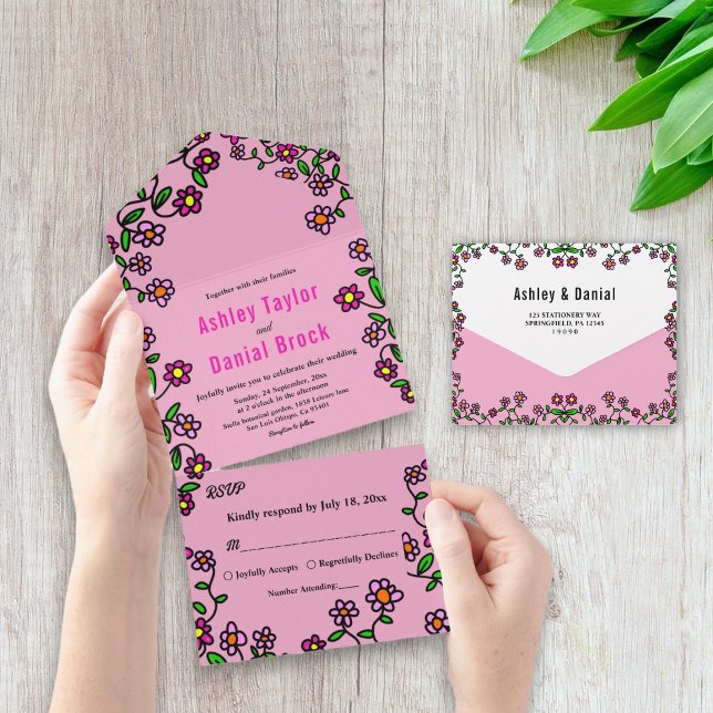 Blush Pink Bloom Roses Garden Floral Wedding All In One Invitation (Creator Uploaded)