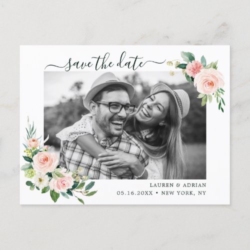 Blush Pink Bloom Save The Date Photo Announcement Postcard