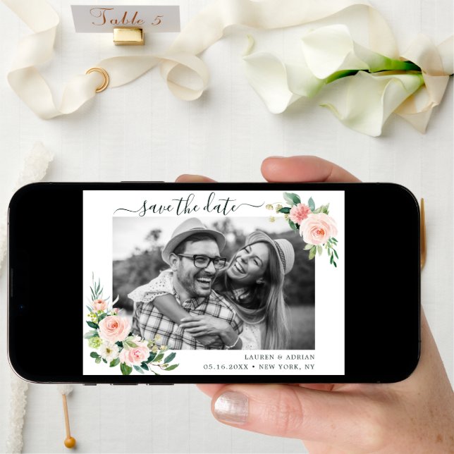 Blush Pink Bloom Save The Date Photo Card (Front Digital)