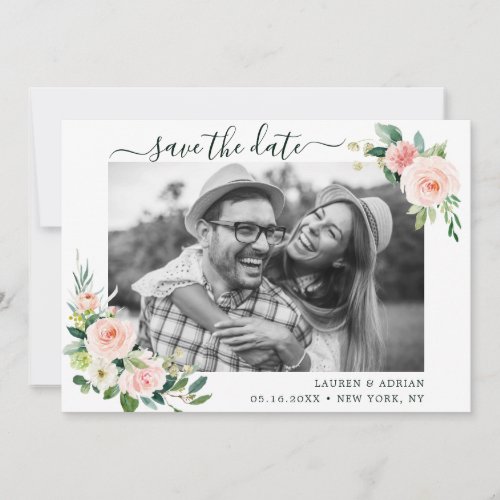 Blush Pink Bloom Save The Date Photo Card