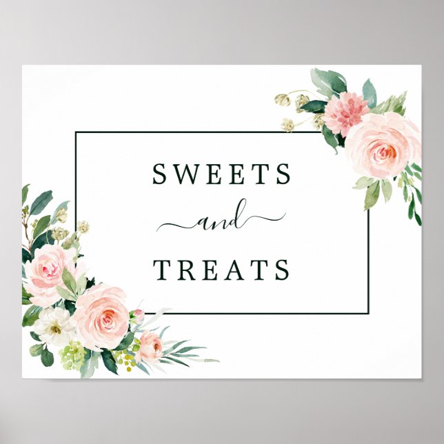 Blush Pink Bloom Sweets and Treats Dessert Sign (Front)