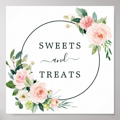 Blush Pink Bloom Sweets  Treats Dessert Sign