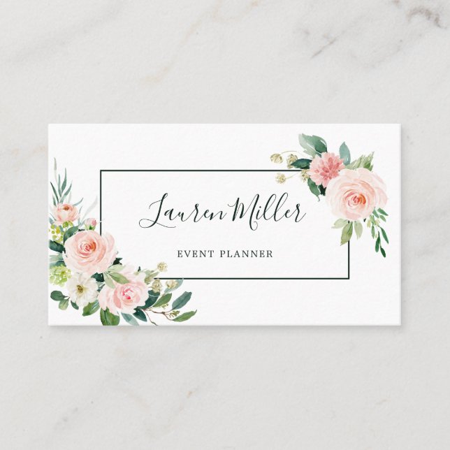 Blush Pink Bloom Watercolor Floral Business Card (Front)