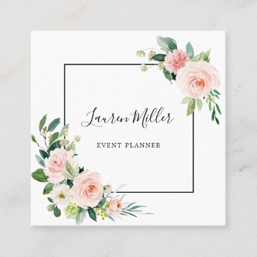 Blush Pink Bloom Watercolor Floral Square Business Card
