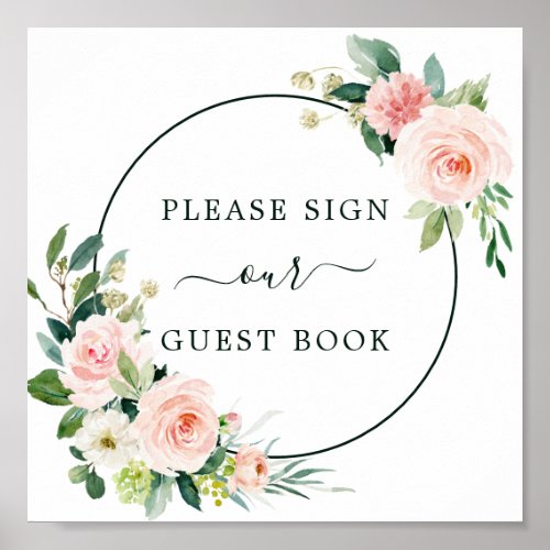 Blush Pink Bloom Wedding Guest Book Sign