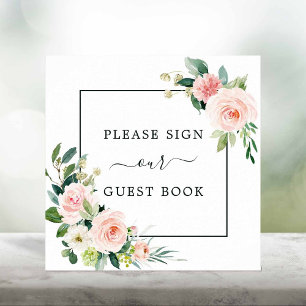 Blush Pink Bloom Wedding Guest Book Square Sign