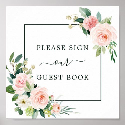Blush Pink Bloom Wedding Guest Book Square Sign