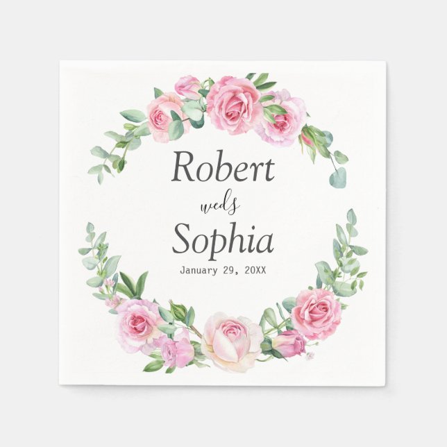 Blush Pink Bloom Wedding Napkins (Front)