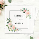 Blush Pink Bloom Wedding Napkins<br><div class="desc">This wedding paper napkin features painted watercolor flowers in blush pink,  white,  and green foliage with a square frame. For more advanced customization of this design,  Please click the "Customize further" link.</div>