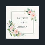 Blush Pink Bloom Wedding Napkins<br><div class="desc">This wedding paper napkin features painted watercolor flowers in blush pink,  white,  and green foliage with a square frame. For more advanced customization of this design,  Please click the "Customize further" link.</div>