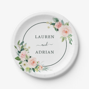 Blush Pink Bloom Wedding Paper Plates