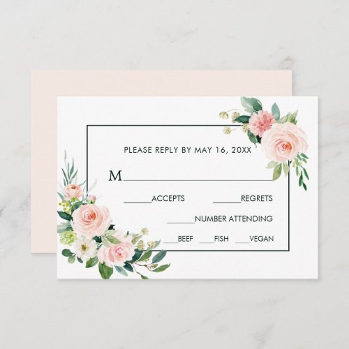Blush Pink Bloom Wedding RSVP with Meal Choice