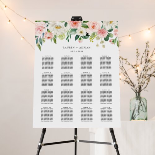 Blush Pink Bloom Wedding Seating Chart  Foam Board