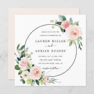 Blush Pink Bloom Wedding Square Invitation