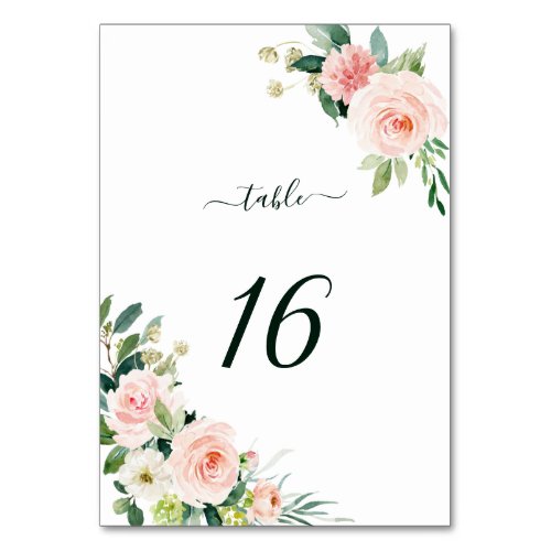 Blush Pink Bloom Wedding Table Number