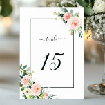 Blush Pink Bloom Wedding Table Number<br><div class="desc">This wedding table number card features painted watercolor flowers in blush pink,  white,  and green foliage with a rectangular frame. For more advanced customization of this design,  Please click the "Customize further" link.  Matching items are also available.</div>