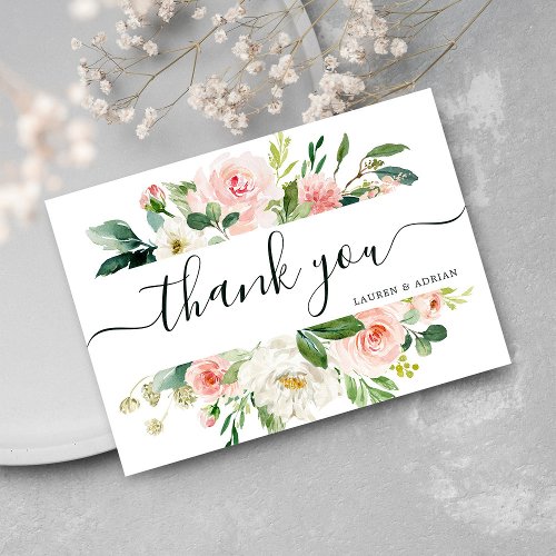 Blush Pink Bloom Wedding Thank You Card