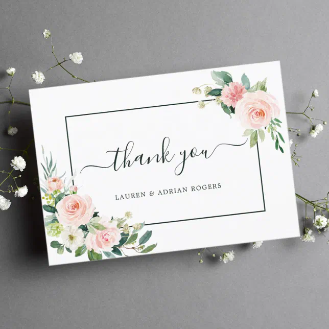 Blush Pink Bloom Wedding Thank You Card | Zazzle