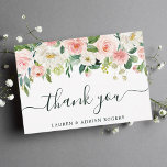 Blush Pink Bloom Wedding Thank You Card<br><div class="desc">This wedding thank you card features painted watercolor flowers in blush pink,  white,  and green foliage. For more advanced customization of this design,  Please click the "Customize further" link.  Matching items are also available.</div>