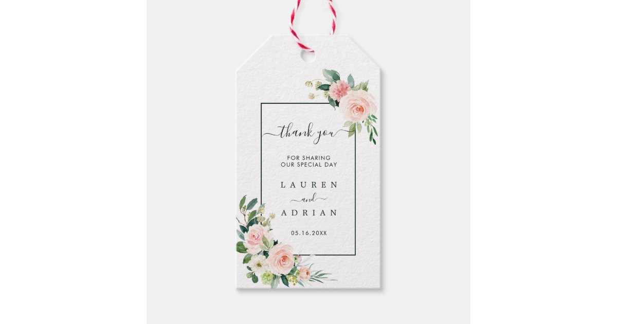 Blush Pink Bloom Wedding Thank You Favor Gift Tags | Zazzle