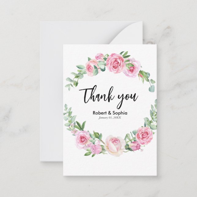 Blush Pink Bloom Wedding Thank you Note Card (Front)