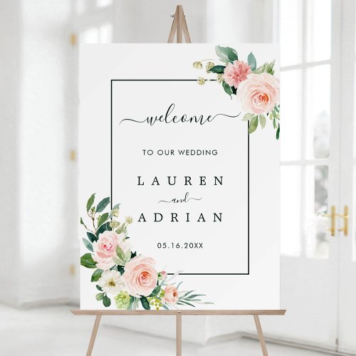 Blush Pink Bloom Wedding Welcome Foam Board