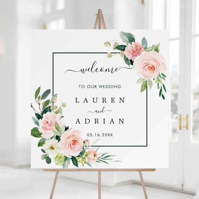 Blush Pink Bloom Wedding Welcome Square Foam Board (Creator Uploaded)