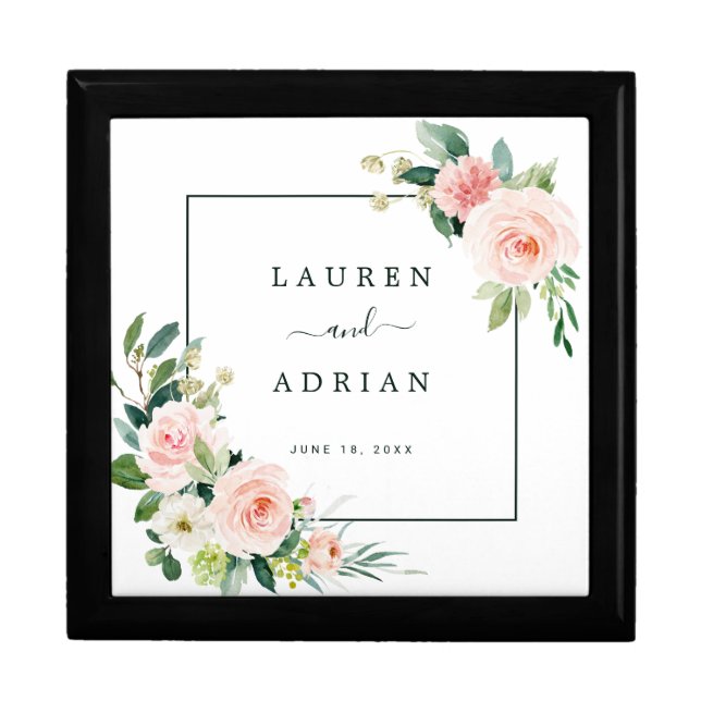 Blush Pink Bloom Wedding Wooden Keepsake Box (Front)