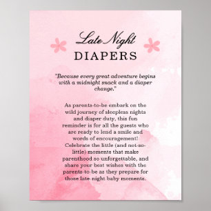 Blush Pink Blooming Baby Shower Late Night Diapers Poster