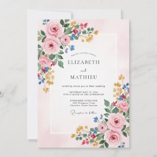 Blush Pink Blooming Floral Wedding Invitation
