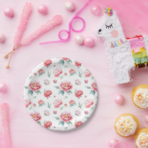 Blush Pink Blooming Peony Paper Plates