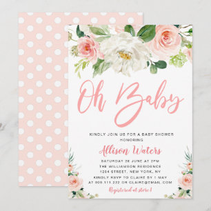blush pink blooms floral Baby shower Invitation