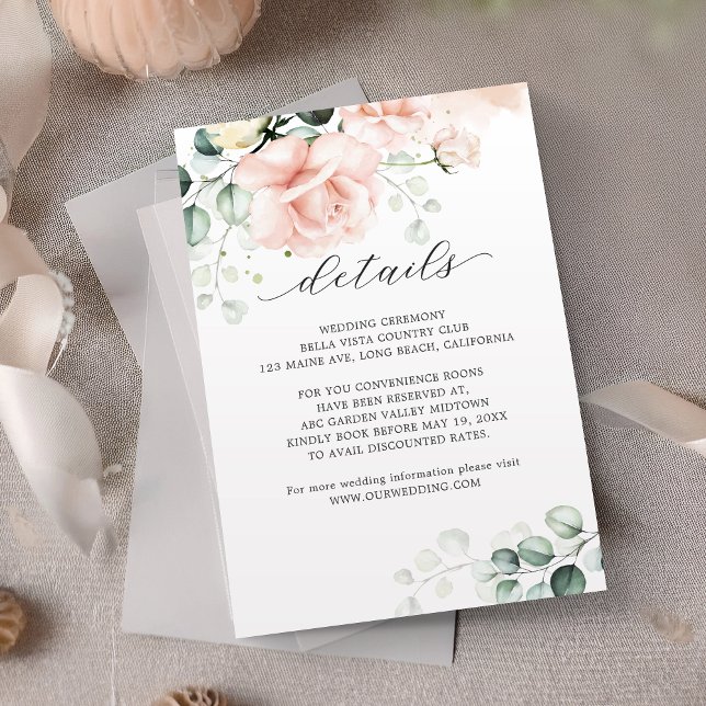 Blush Pink Blooms Wedding Details Enclosure Card (Creator Uploaded)